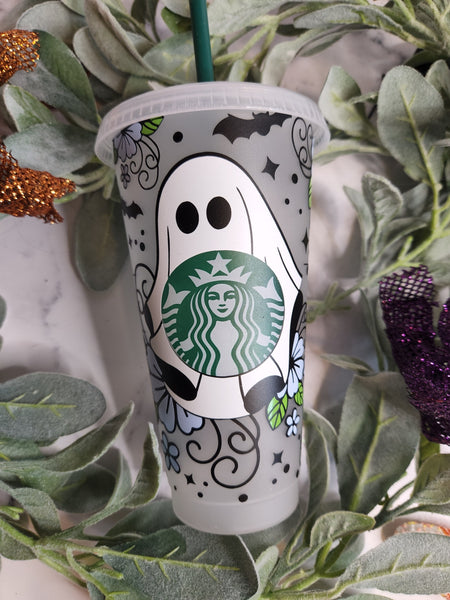 Starbucks custom cold cup with ghost design