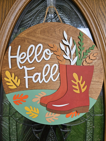 Hello Fall Boots Welcome Sign