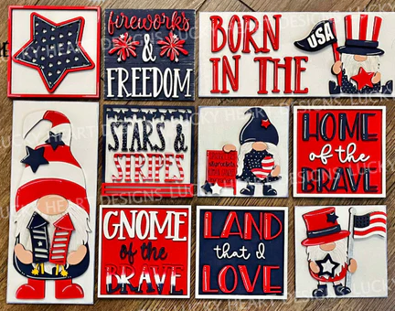 4th of July Gnome Interchangeable Sign Inserts