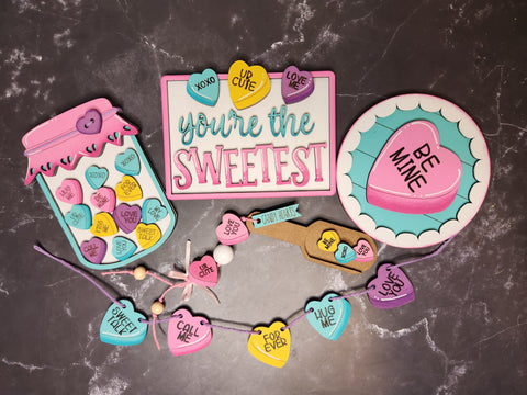 Candy Hearts Tiered Tray Decor Set