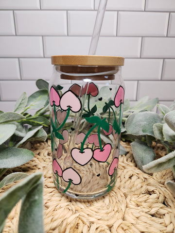 Cherry Hearts Soda Can Iced Coffee Glass