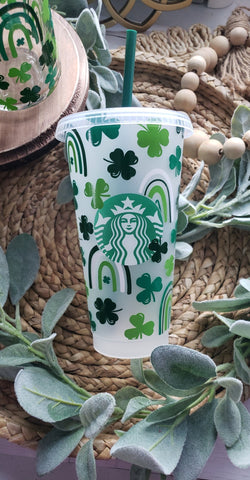 St. Patrick's Day Green Rainbow & Shamrock Starbucks Cup