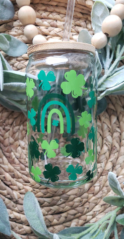 St. Patrick's Day Shamrock and Rainbow Beer Can Coffee Glass